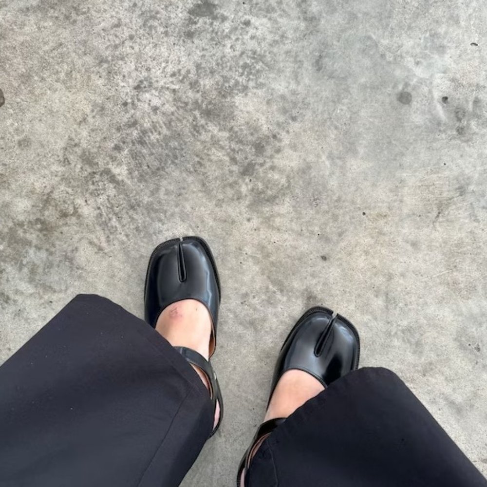 (New) Black Leather Tabi Maryjane Flats - Size 39